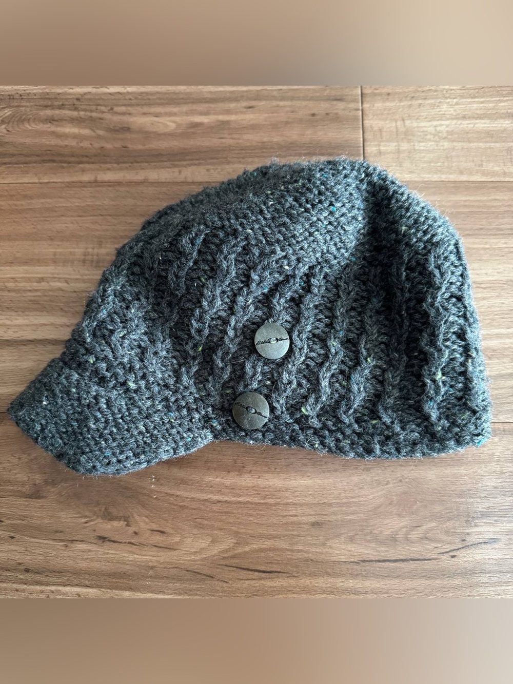 Eddie Bauer Dark Gray Knit Visor Beanie with Side Buttons